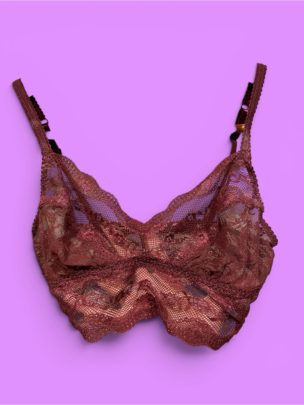Cute whimsigoth burgundy wine lace mesh bralette B. Tempt’d stretchy coquette
